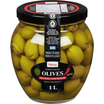 Pilaros Olives Stuffed Red Peppers Pitted 1 l, $1.10/100ml