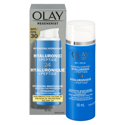 Olay Hydratant pour le visage olay regenerist acide hyaluronique + peptide 24, non parfumé, fps 30 50 ml, 86,38 $/100ml