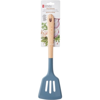 President's Choice Beechwood Slotted Turner with Silicone Head - Blue 1 ea, $8.00/1ea