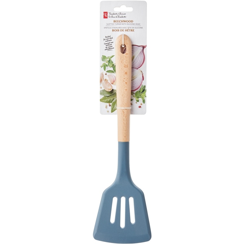 Beechwood Slotted Turner with Silicone Head - Blue