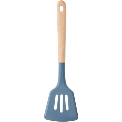 Beechwood Slotted Turner with Silicone Head - Blue