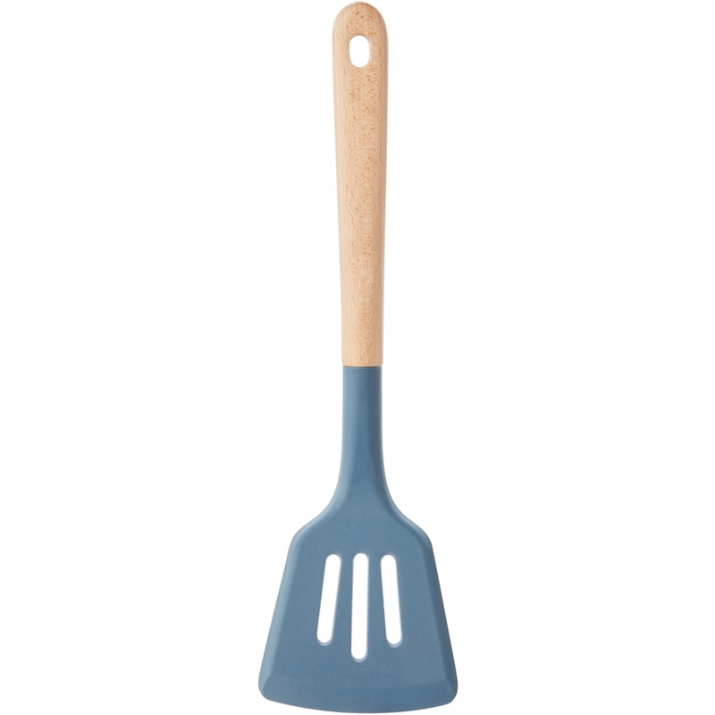 Beechwood Slotted Turner with Silicone Head - Blue