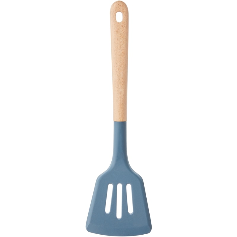 Beechwood Slotted Turner with Silicone Head - Blue