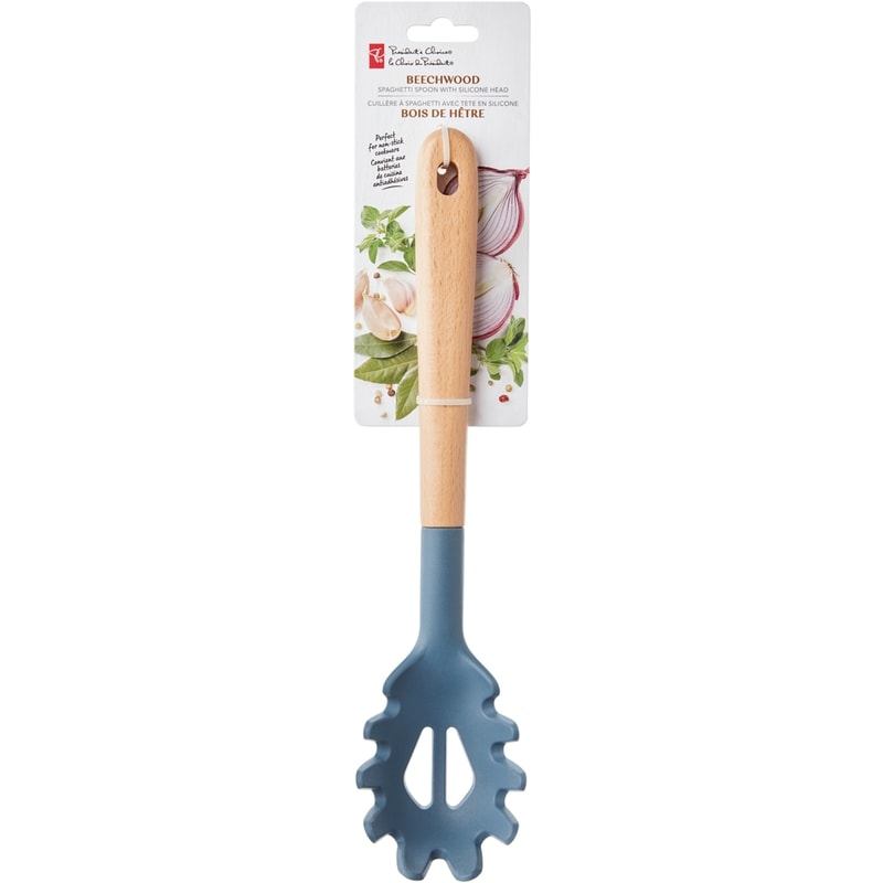 Beechwood Spaghetti Spoon with Silicone Head - Blue