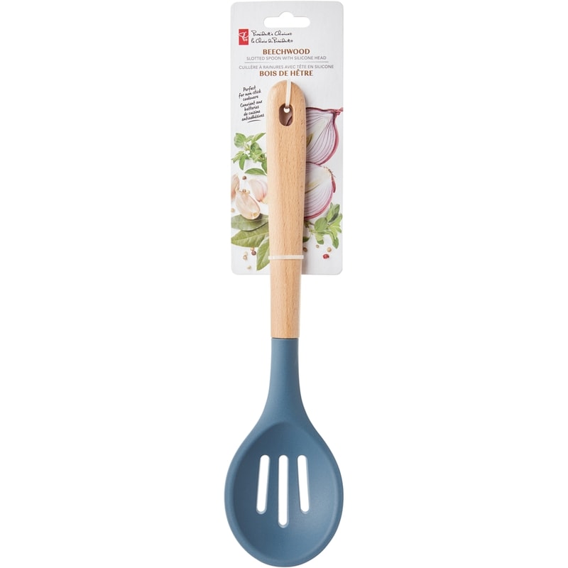 Beechwood Slotted Spoon with Silicone Head - Blue