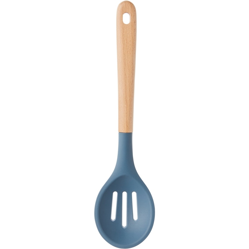 Beechwood Slotted Spoon with Silicone Head - Blue