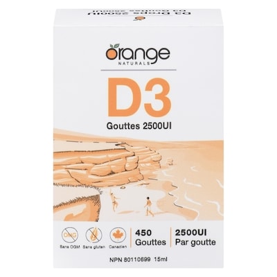 Orange Naturals D3 gouttes 2500 ui 15 ml, 133,27 $/100ml
