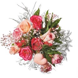 null Bouquet de fleurs fraîches comprenant des roses rouges ou roses 1 ea, 50,00 $/1ch