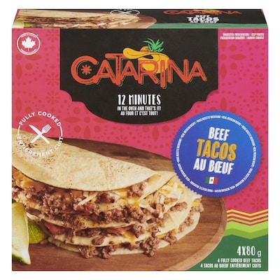 Catarina Fully Cooked Beef Tacos 320 g, $3.12/100g