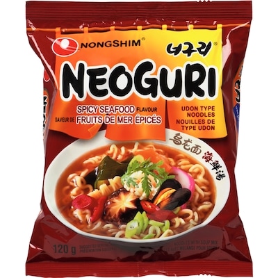 Nong Shim Neoguri Noodles With Soup Mix Spicy Seafood Flavour 120 g, $1.24/100g
