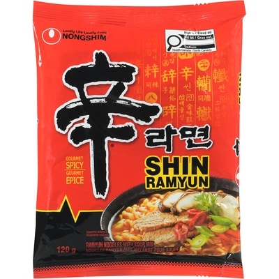 Nong Shim Shin Noodles With Soup Mix Gourmet Spicy 120 g, $1.24/100g