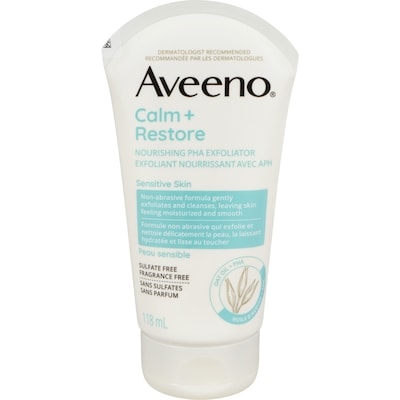 Aveeno Exfoliant nourrisant avec APH  Calm + Restore, avoine, exfoliant visage avec acide polyhydroxylé, sans parabènes, non comédogène 118 ml, 13,55 $/100ml