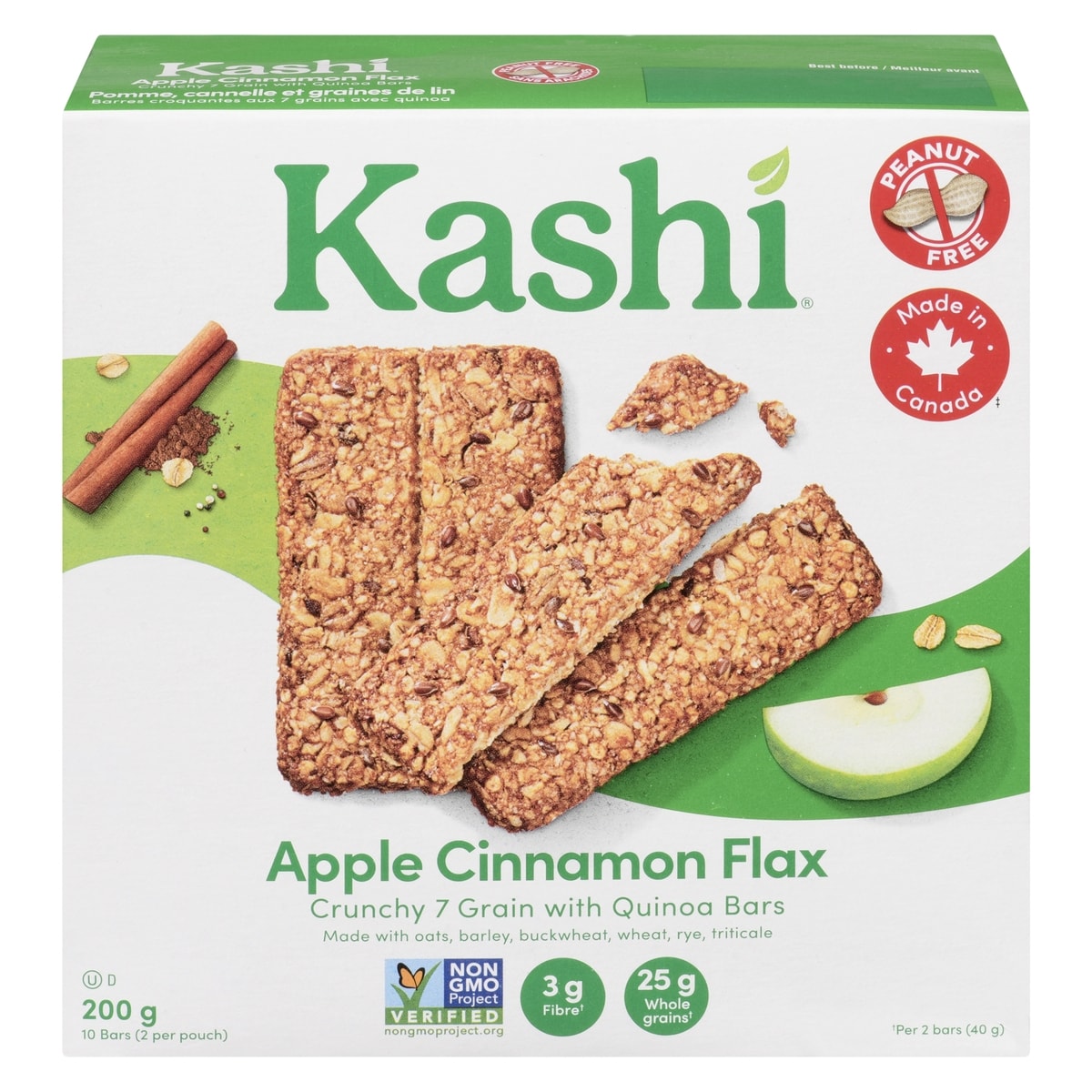 Kashi Crunchy 7 Grain With Quinoa Bars Apple Cinnamon Flax 200 g, $2.00/100g