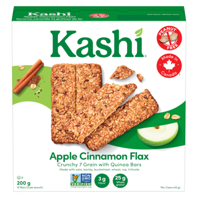 Kashi Crunchy 7 Grain With Quinoa Bars Apple Cinnamon Flax 200 g, $2.00/100g