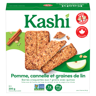 Kashi Barres croquantes aux 7 grains avec quinoa pomme, cannelle et lin 200 g, 2,00 $/100g