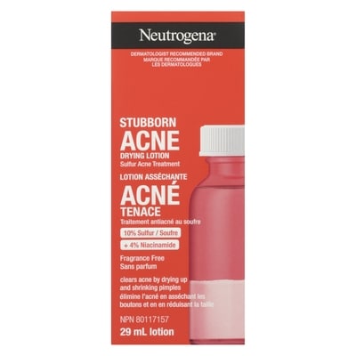 Neutrogena Lotion asséchante Acné tenace niacinamide et soufre, traitement ponctuel de nuit pour les boutons, sans parfum 29 ml, 55,14 $/100ml
