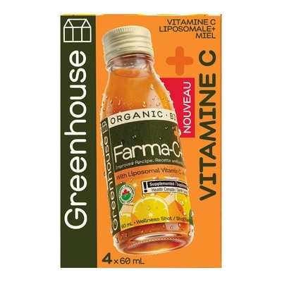 Greenhouse Shots bien-être biologiques Farma-C+ à la vitamine C, 1 000 mg, 4 unités 4x60.0 ml, 5,42 $/100ml
