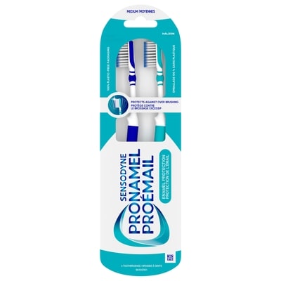 Sensodyne Duo de brosses à dents Proémail Protection de l’émail, soies moyennes 2 ea, 4,50 $/1ch