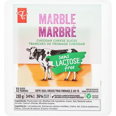 President's Choice Lactose Free Marble Cheddar Cheese Slices 210 g, $2.85/100g