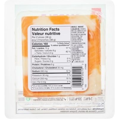 Tranches de fromage cheddar marbré sans lactose