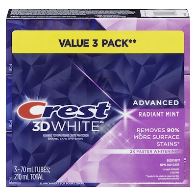 Crest 3D White Advanced, Whitening Toothpaste Radiant Mint, Pack of 3 210 ml, $5.47/100ml