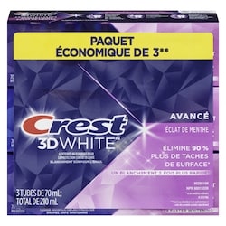 Crest Dentifrice blanchissant 3D White Avancé Éclat de menthe, paquet de 3 210 ml, 5,00 $/100ml
