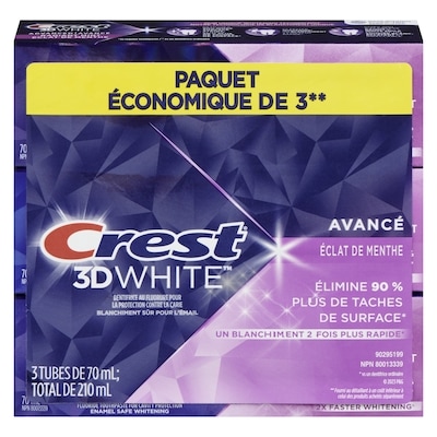 Crest Dentifrice blanchissant 3D White Avancé Éclat de menthe, paquet de 3 210 ml, 5,47 $/100ml
