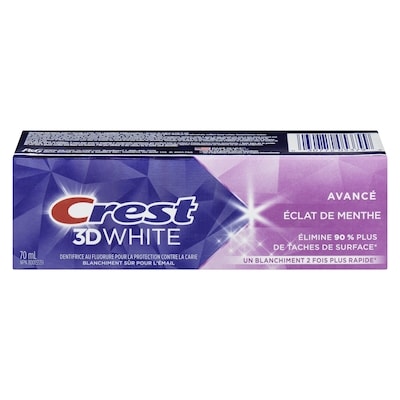 Crest Dentifrice blanchissant 3D, menthe radieuse avancée, blanchiment 2 fois plus rapide 70 ml, 7,86 $/100ml
