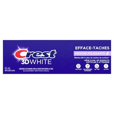 Crest Dentifrice blanchissant crest 3d white efface-taches, menthe polissante 65 ml, 9,98 $/100ml