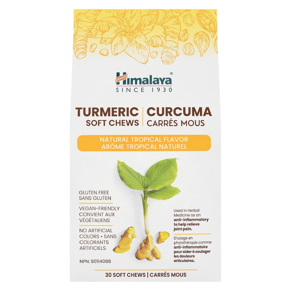 Himalaya Herbals Curcuma Soft Chews saveur tropicale 30 ea, 0,60 $/1ch