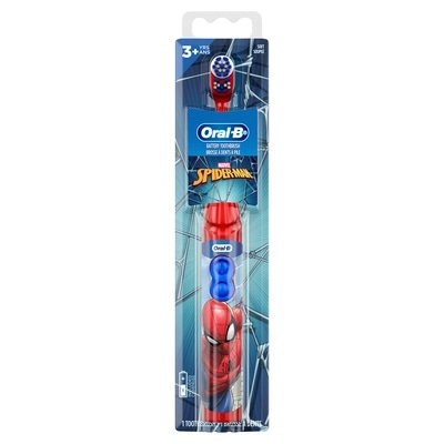 Oral-B Brosse à dents à pile pour enfants mettant en vedette les personnages de Spiderman de Marvel, soie souple, pour enfants de 3 ans et plus 1 ea, 10,99 $/1ch