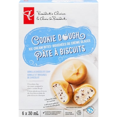 President's Choice Cookie Dough Vanilla Chocolate Chip Ice Cream Bites 180 ml, $3.33/100ml