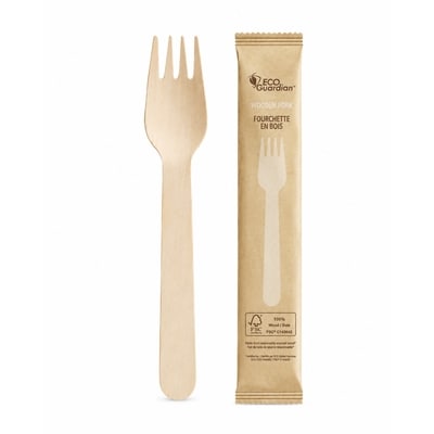 null Fourchette en bois naturel, emballée individuellement (600 unités) 100 ea, 0,12 $/1ch