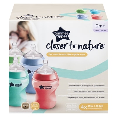 Tommee Tippee Closer To Nature Colorful Baby Bottles 260 Ml 0 M+ 4x1.0 ea, $7.50/1ea