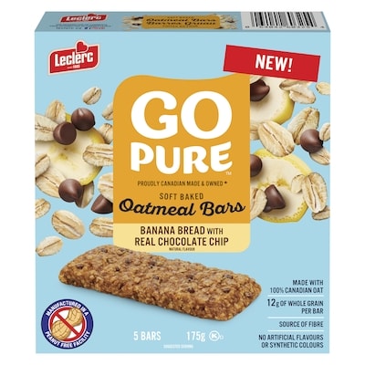 Leclerc Go Pure Oatmeal Bars Banana Bread Chocolate Chip 175 g, $2.74/100g