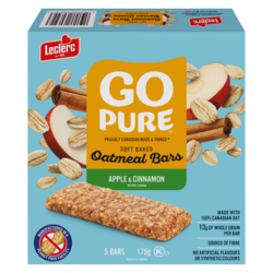 Leclerc Go Pure Oatmeal Bars Apple & Cinnamon 175 g, $1.71/100g