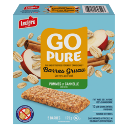 Leclerc Go Pure barres gruau cuites au four pommes et cannelle 175 g, 1,07 $/100g