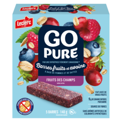 Leclerc Go Pure barres fruits et avoine fruits des champs 140 g, 1,34 $/100g