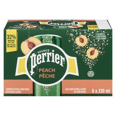Perrier Peach Carbonated Natural Spring Water with Natural Flavour, No Calories, No Sweeteners, No Sodium, Can 8x330.0 ml, $0.34/100ml