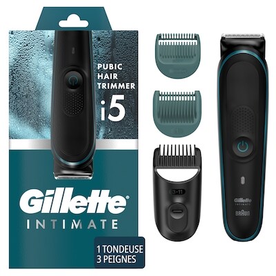 Gillette Tondeuse pour poils pubiens Intimate pour hommes, SkinFirst, étanche, sans fil pour usage sur peau sèche et mouillée, rasoir pour hommes, lames aiguisées à vie 1 ea, 81,99 $/1ch