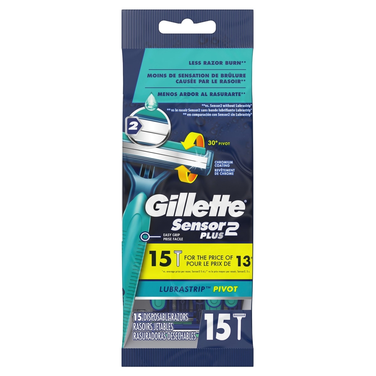 Gillette Sensor 2 rasoirs jetables 15 ea, 1,27 $/1ch