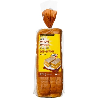No Name 100% Whole Wheat Bread 675 g, $0.37/100g