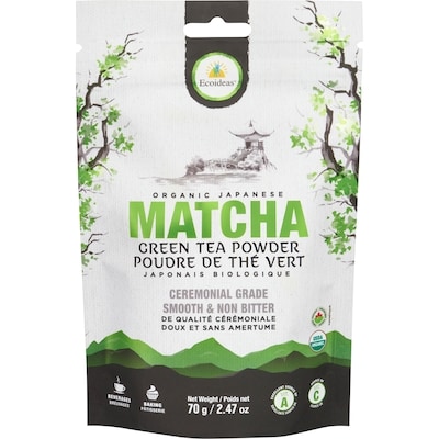 Ecoideas Poudre de thé vert matcha japonais biologique 70 g, 34,27 $/100g