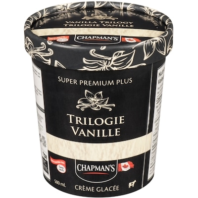 Chapman’s Super premium plus crème glacée Trilogie vanille 500 ml, 0,90 $/100ml