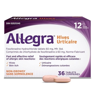 Allegra Hives 12 Hour Allergy Medication, Fexofenadine Hydrochloride 60 mg 36 ea, $0.46/1ea