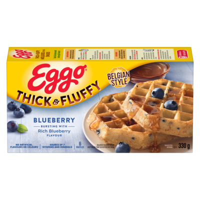 Kelloggs Eggo Thick & Fluffy Waffles Blueberry 330 g, $1.36/100g