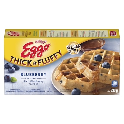 Kelloggs Eggo Thick & Fluffy Waffles Blueberry 330 g, $1.36/100g