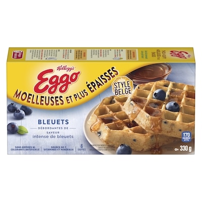 Kellogg’s Eggo Moelleuses et plus épaisses gaufres bleuets 330 g, 1,36 $/100g
