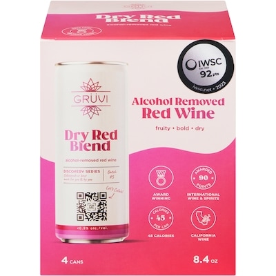 Gruvi Alcohol Removed Red Wine Dry Red Blend 4x250.0 ml, $10.00/100ml