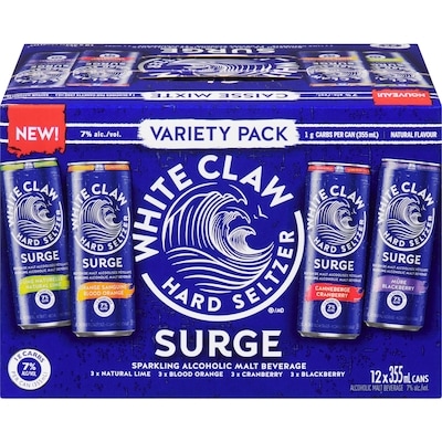 WHITE CLAW Surge Sparkling Alcoholic Malt Beverage Variety Pack (ID required at pick-up) 12x355.0 ml, $0.67/100ml
